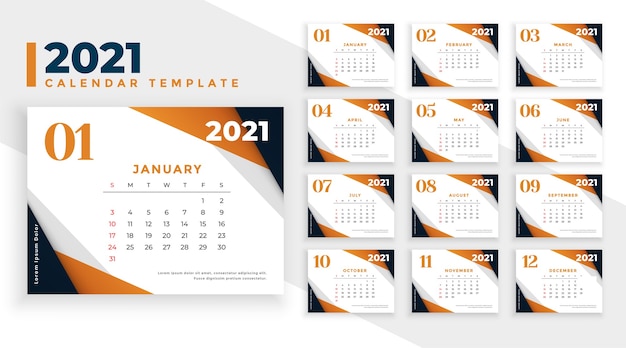 Free vector stylish geometric 2021 new year calendar template