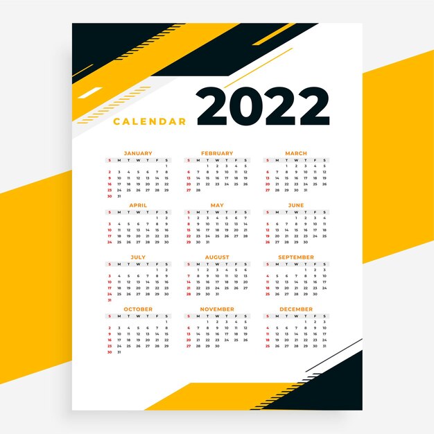 Stylish geometric 2022 new year calendar template design