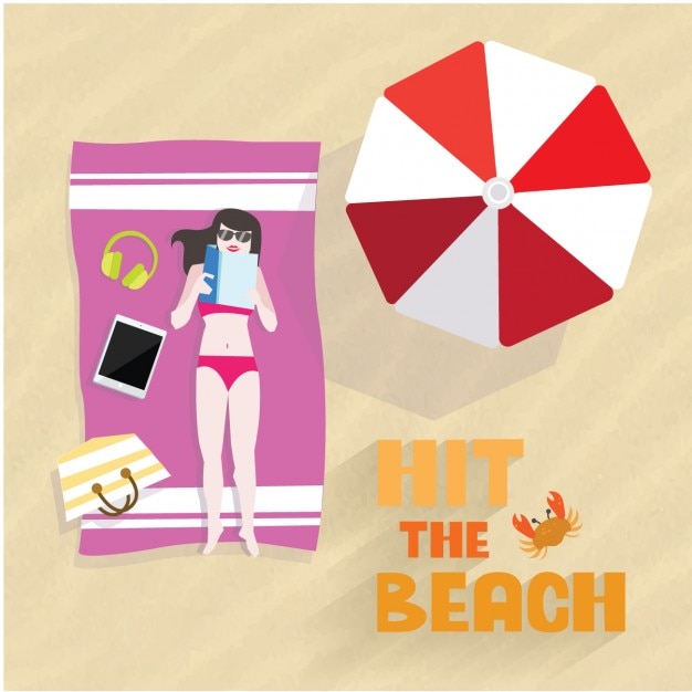 Free Vector stylish girl reading at the beach