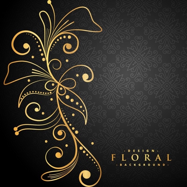 Stylish golden floral decoration on black background