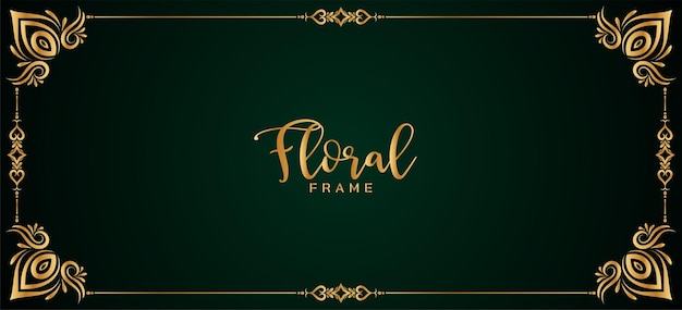 Stylish golden floral frame border dark green banner design