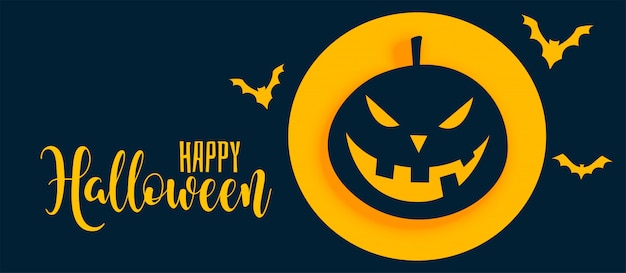 Stylish happy halloween banner with pumpkin and ghost