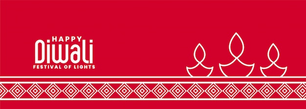 Stylish line style diya lamp red diwali banner