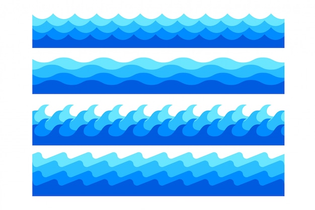 Stylish marine sea waves in different shapes set