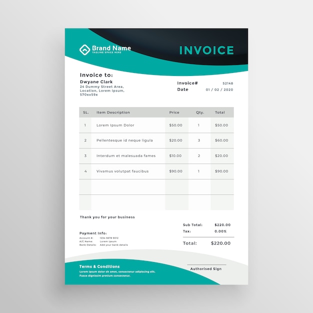 Free vector stylish modern wavy business invoice template