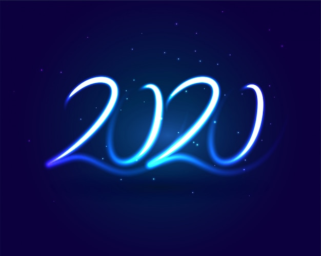Stylish neon 2020 lettering blue light card design
