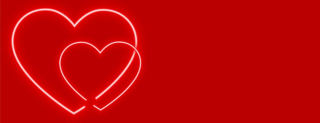 Stylish neon hearts on red background design