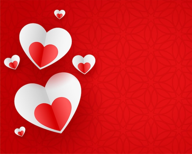 Stylish paper hearts on red background 