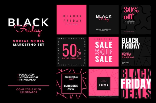 Стильный розовый набор векторных рекламных баннеров черной пятницы Premium векторы