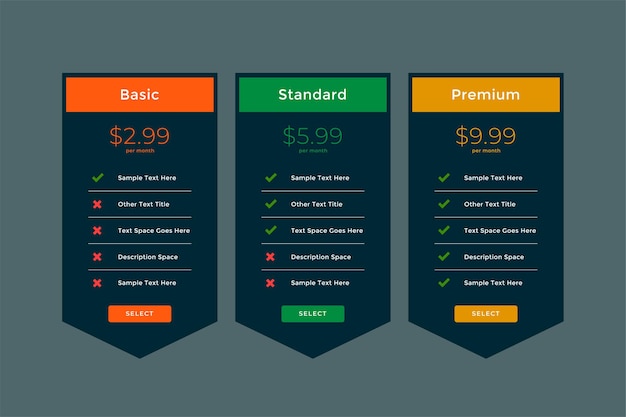 Free vector stylish plans and pricing comparison template