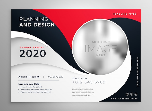 Free vector stylish red wavy business brochure presentation template