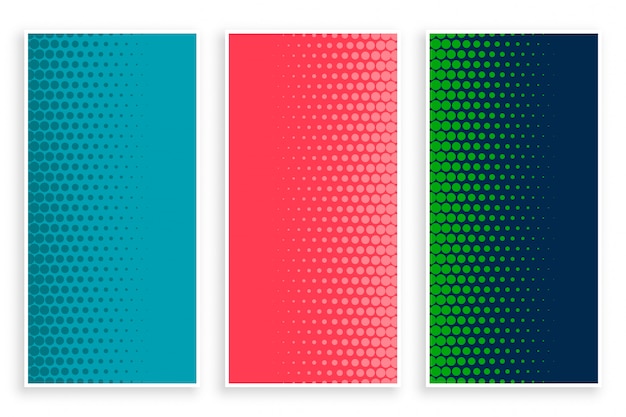 Stylish set of halftone banners in three colors