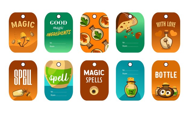 Stylish special tag designs for magic shop.