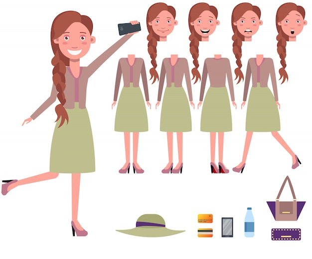 Free Vector stylish woman taking selfie character set with different poses