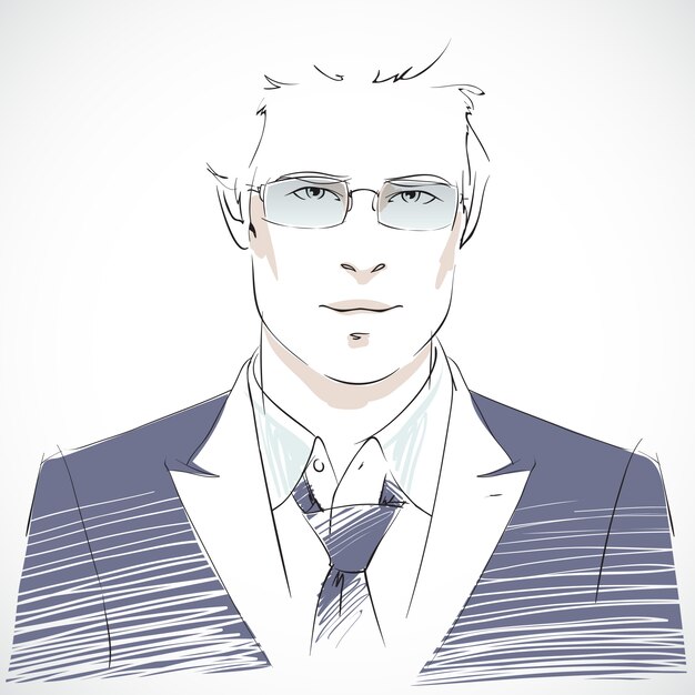 Стильный молодой портрет бизнесмена носить галстук пальто и солнцезащитные очки, случайный стиль изолированных векторной иллюстрации