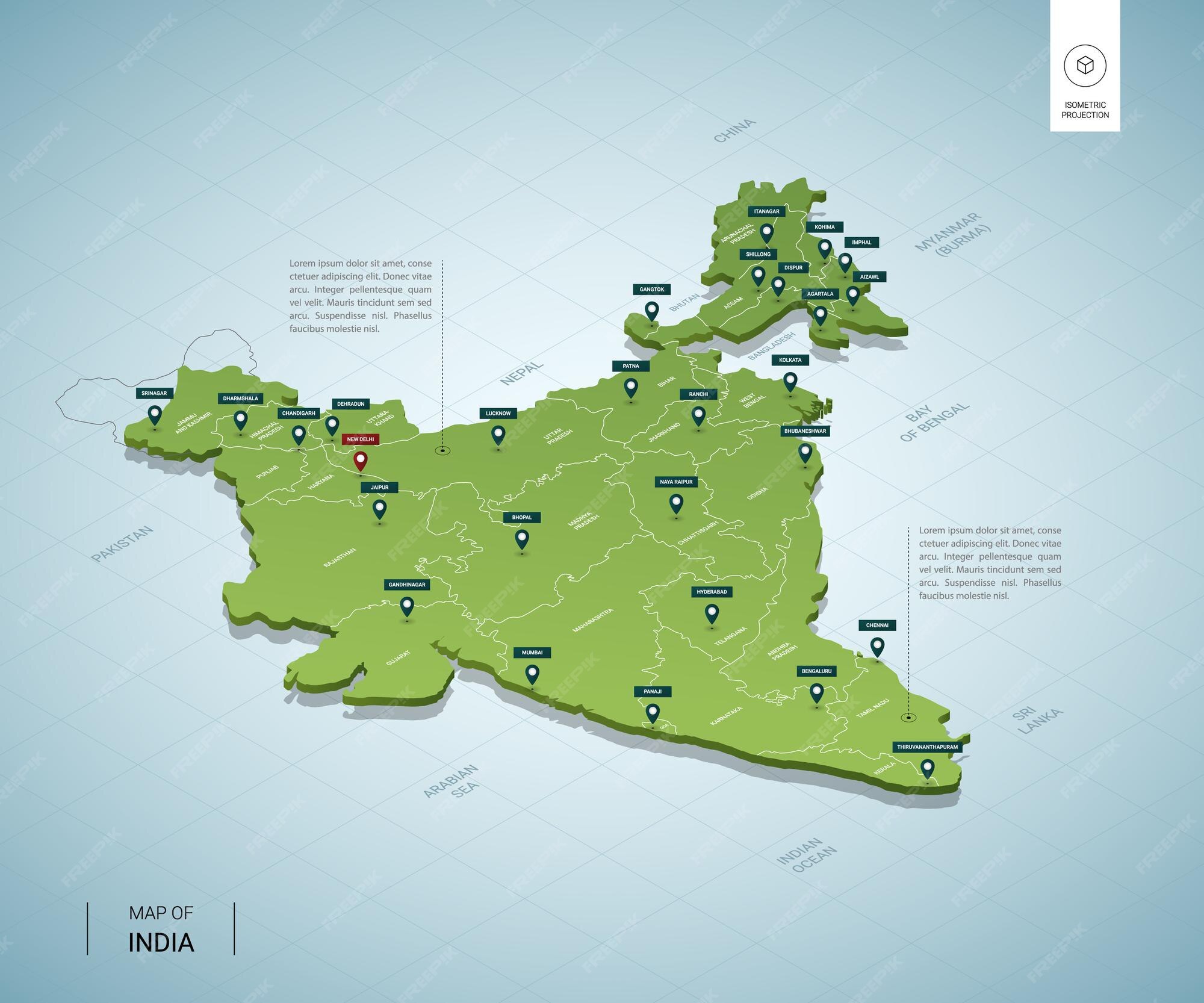 3d Map Of Bhopal Premium Vector | Stylized Map Of India.