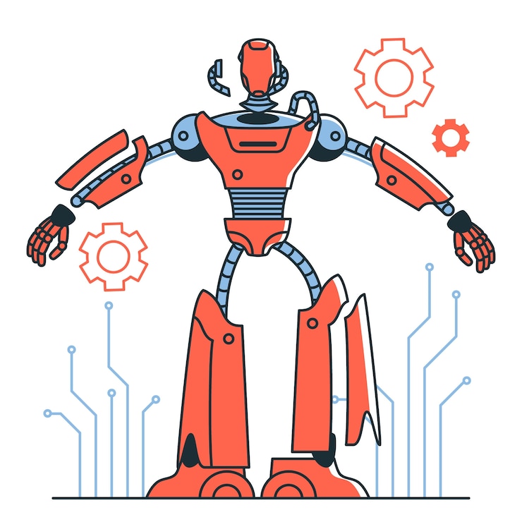 Free Vector stylized mechanical robot with gears and circuitry concept illustration