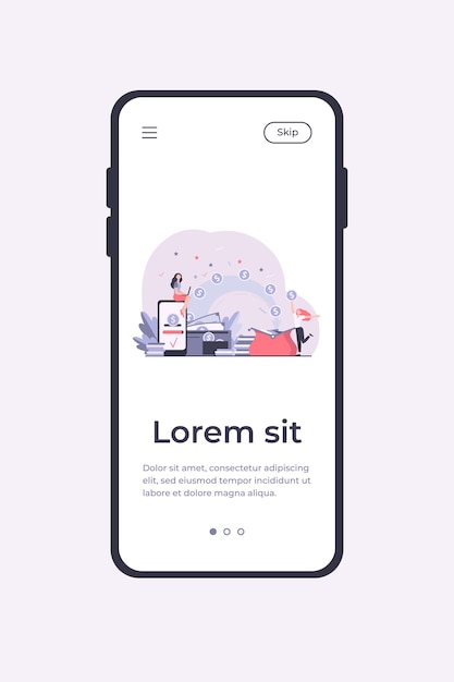 Stylized people sending payment and receiving money isolated flat mobile app template
