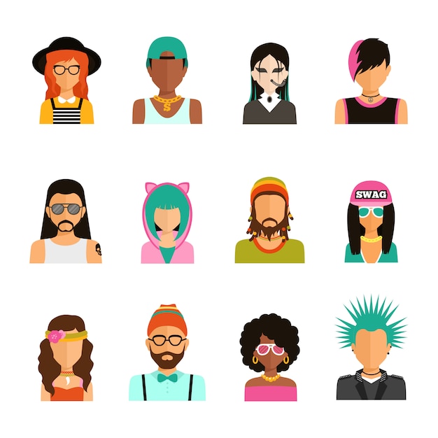 Free vector subculture people portraits set