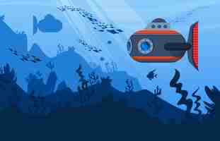 Free vector submarine background with underwater flora and fauna symbols realistic vector illustration