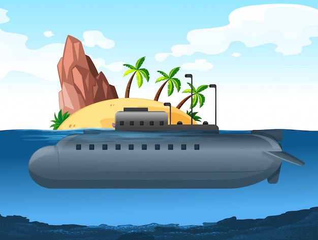 Free vector submarine under the island