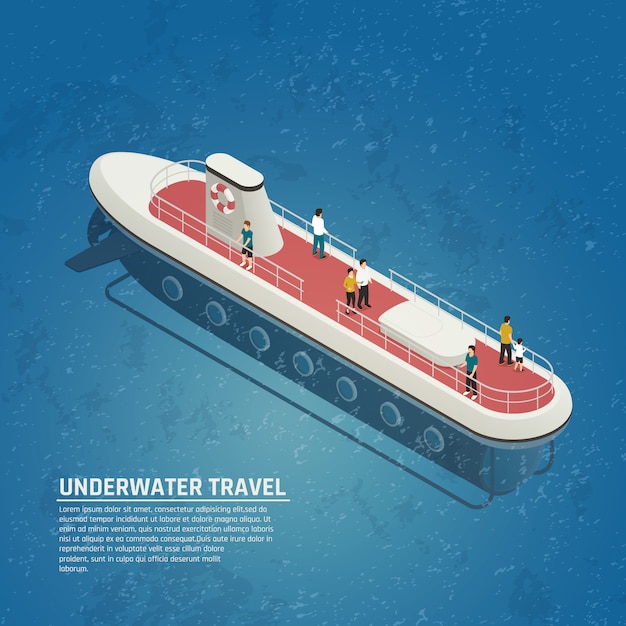 Submarine Underwater Travel Isometric Composition 