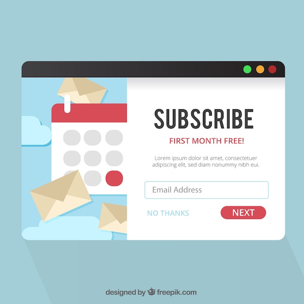 Free vector subscription pop up template with flat design