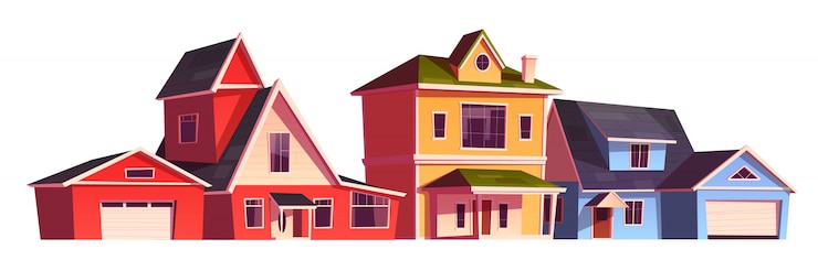 Free Vector suburb houses, residential cottages, real estate