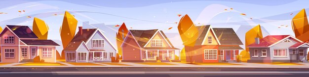 suburban autumn landscape with orange trees