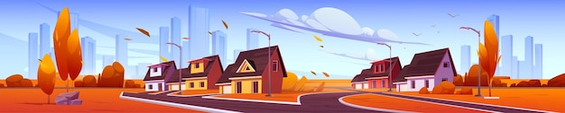 Free vector suburban district with cottages at autumn nature