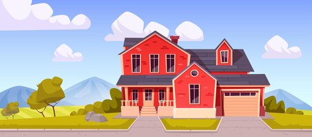 Free vector suburban house in countryside