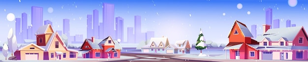 Бесплатное векторное изображение Пригородный ландшафт зимой