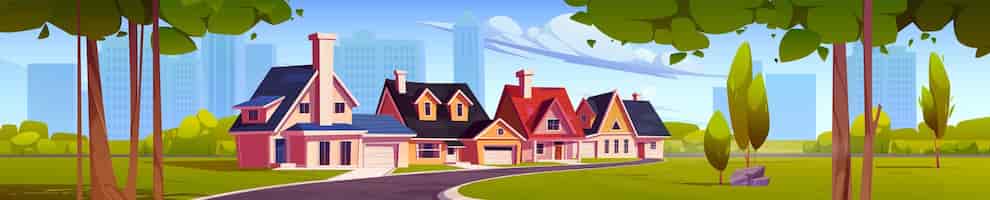Free vector suburban town street against big city background