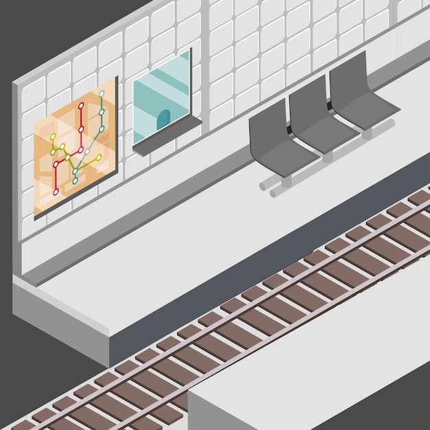 Бесплатное векторное изображение Стойка метро и стул с картой