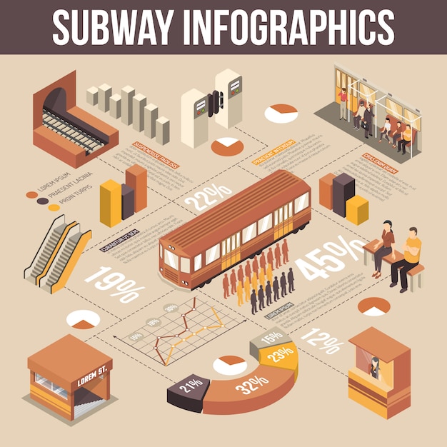 Free vector subway isometric infographics