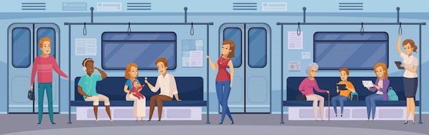 Subway Underground Train Passengers Cartoon 