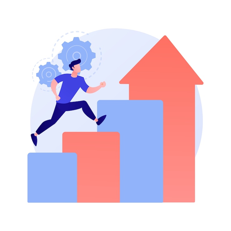 Free Vector success achievement. career aspiration, job promotion, personal growth. motivated worker, businessman flying in rocket, motivation and determination concept illustration