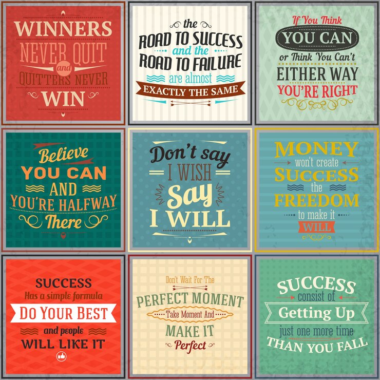 मुफ़्त वेक्टर success quotes colored set