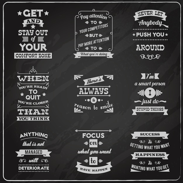 Success quotes set chalkboard