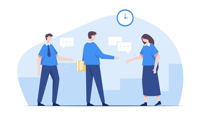 Free vector successful business team concept happy business people talk with team group of business people discussing the project to be finalized vector illustration business character flat design