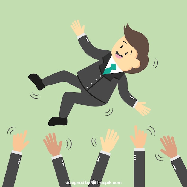 Free vector successful businessman being throwing up
