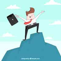 Free vector successful businessman on a mountain