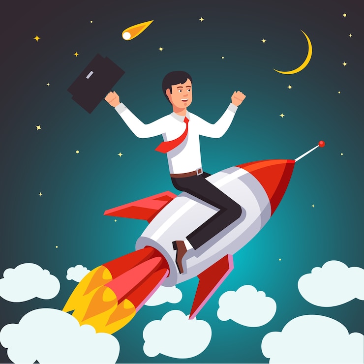 Free Vector successful businessman on a rocket
