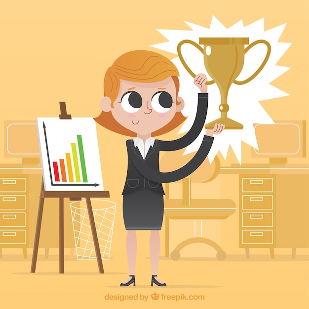 Бесплатное векторное изображение Успешный бизнесмен, подняв трофей
