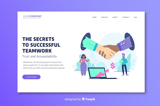 Successful teamwork landing page template