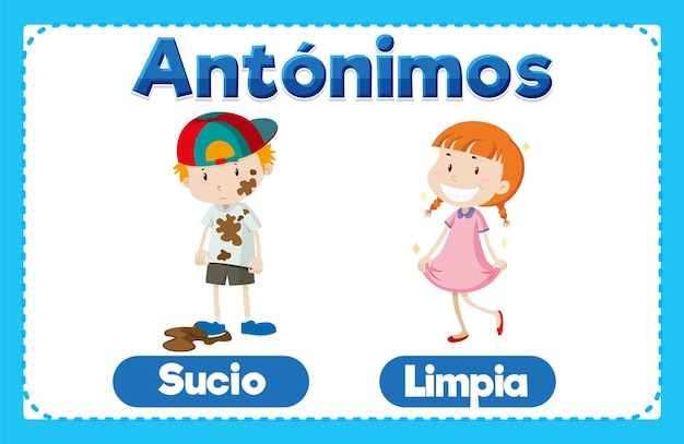 Free vector sucio and limpia a spanish word card in vector illustration