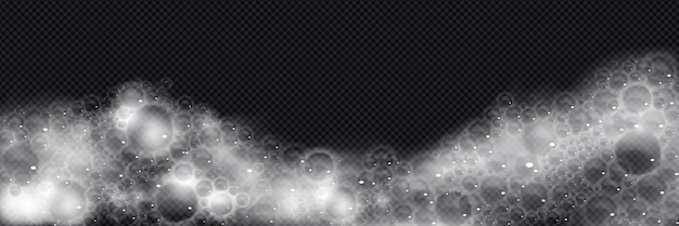 Бесплатное векторное изображение Граница ванны из пены с мылом на прозрачном фоне реалистичная векторная иллюстрация пены шампуня и моющего средства с пузырьками пенистая вода для стирки и ванны пена для чистки и гигиены