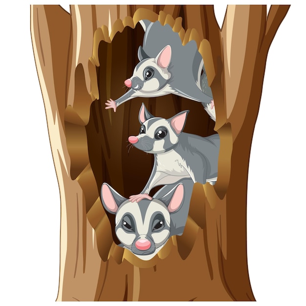 Free vector sugar gliders living in hollow