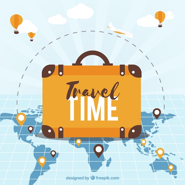 Free vector suitcase background and map with locators