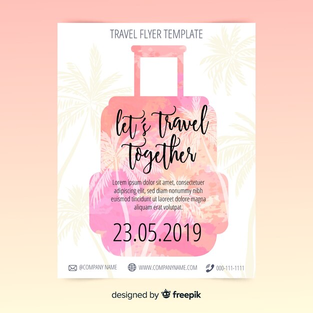 Free vector suitcase silhouette travel flyer template